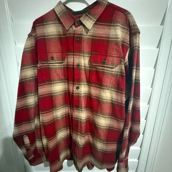 Orvis Red and Cream Plaid Shirt Heavyweight Flannel XL - Picture 1 of 8